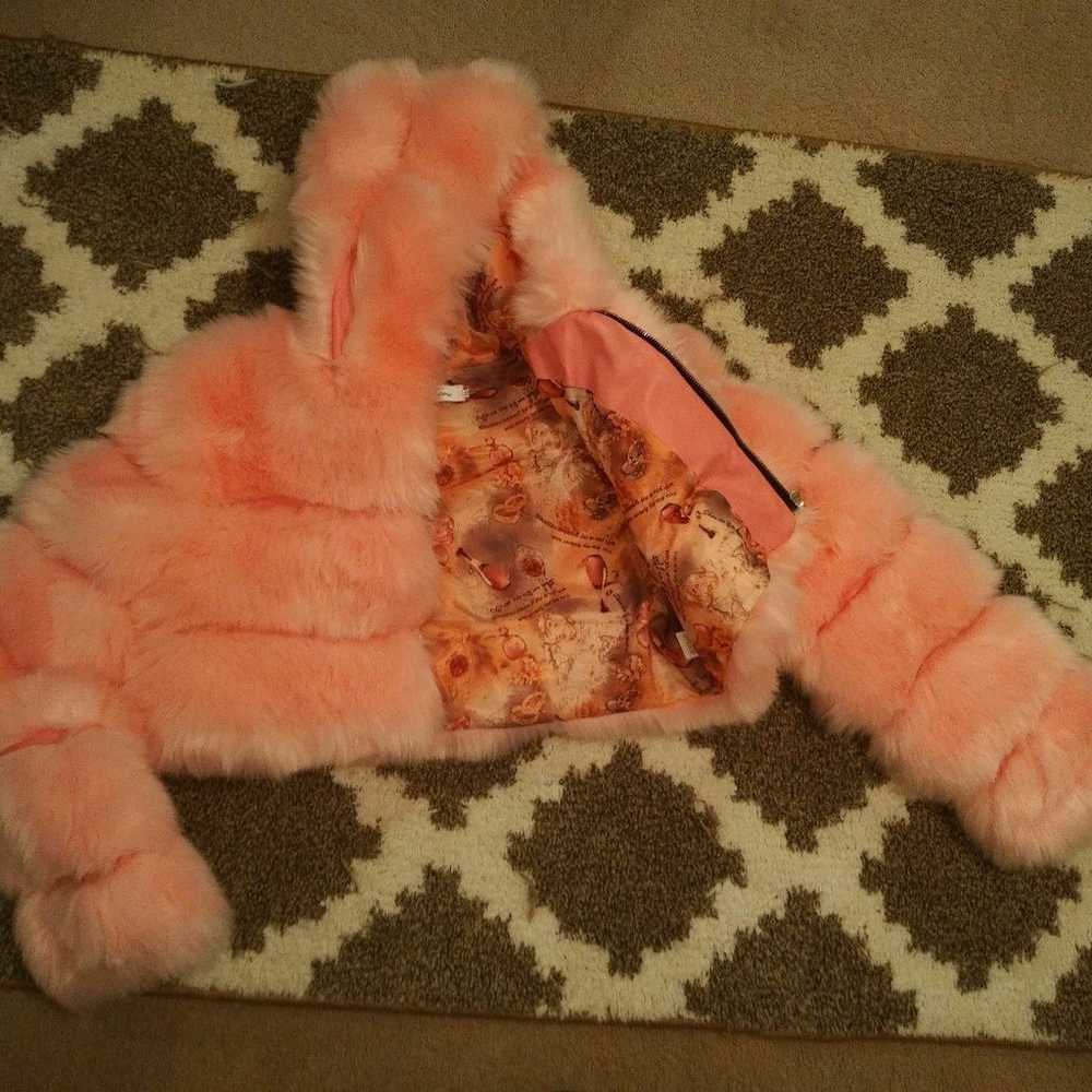 Light Pink super cropped pelted hooded fur jacket - image 6