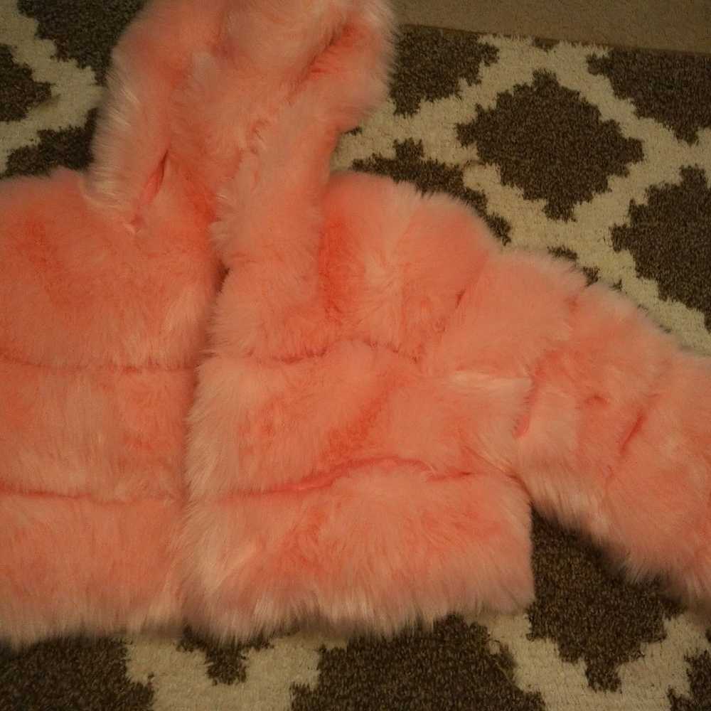 Light Pink super cropped pelted hooded fur jacket - image 8
