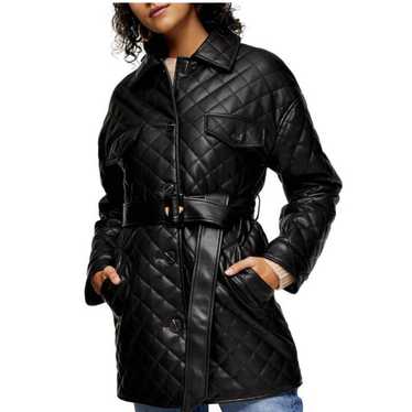 New Topshop Quinn Faux Leather Jacket Black Quilte