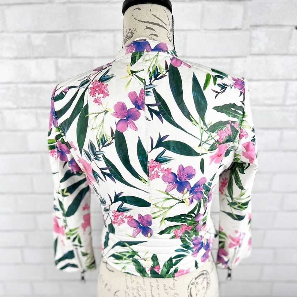 Guess Floral Print Moto Leather Zip Up Jacket Siz… - image 4