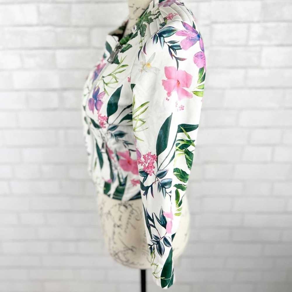Guess Floral Print Moto Leather Zip Up Jacket Siz… - image 5