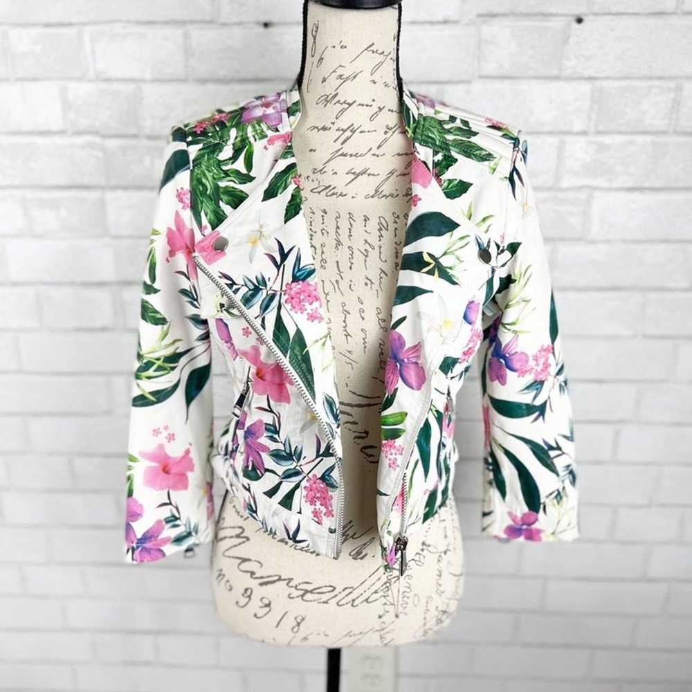 Guess Floral Print Moto Leather Zip Up Jacket Siz… - image 6