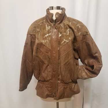 Vintage The Jay Jacobs Tan Patchwork Bomber Jacket