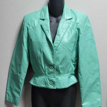 Vtg Wilsons Suede & Leather Mint Green  Cropped Le