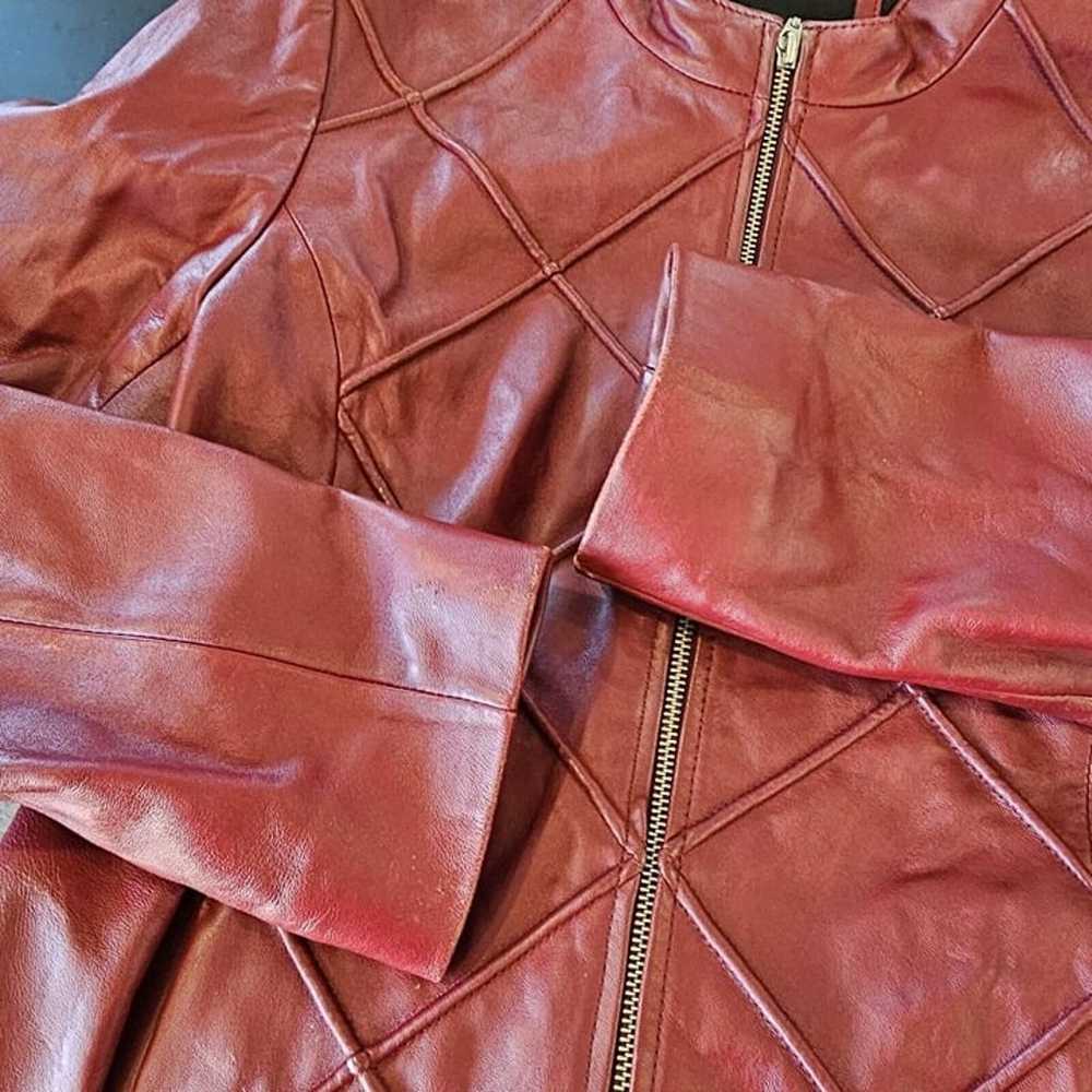 Y2K Oxblood Dark Wine Red M Leather Zipup Jacket … - image 12
