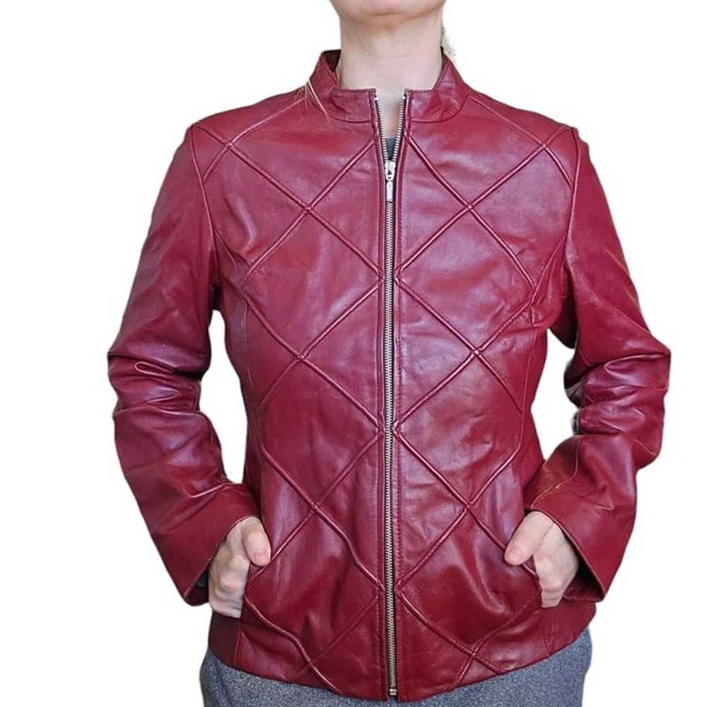 Y2K Oxblood Dark Wine Red M Leather Zipup Jacket … - image 1