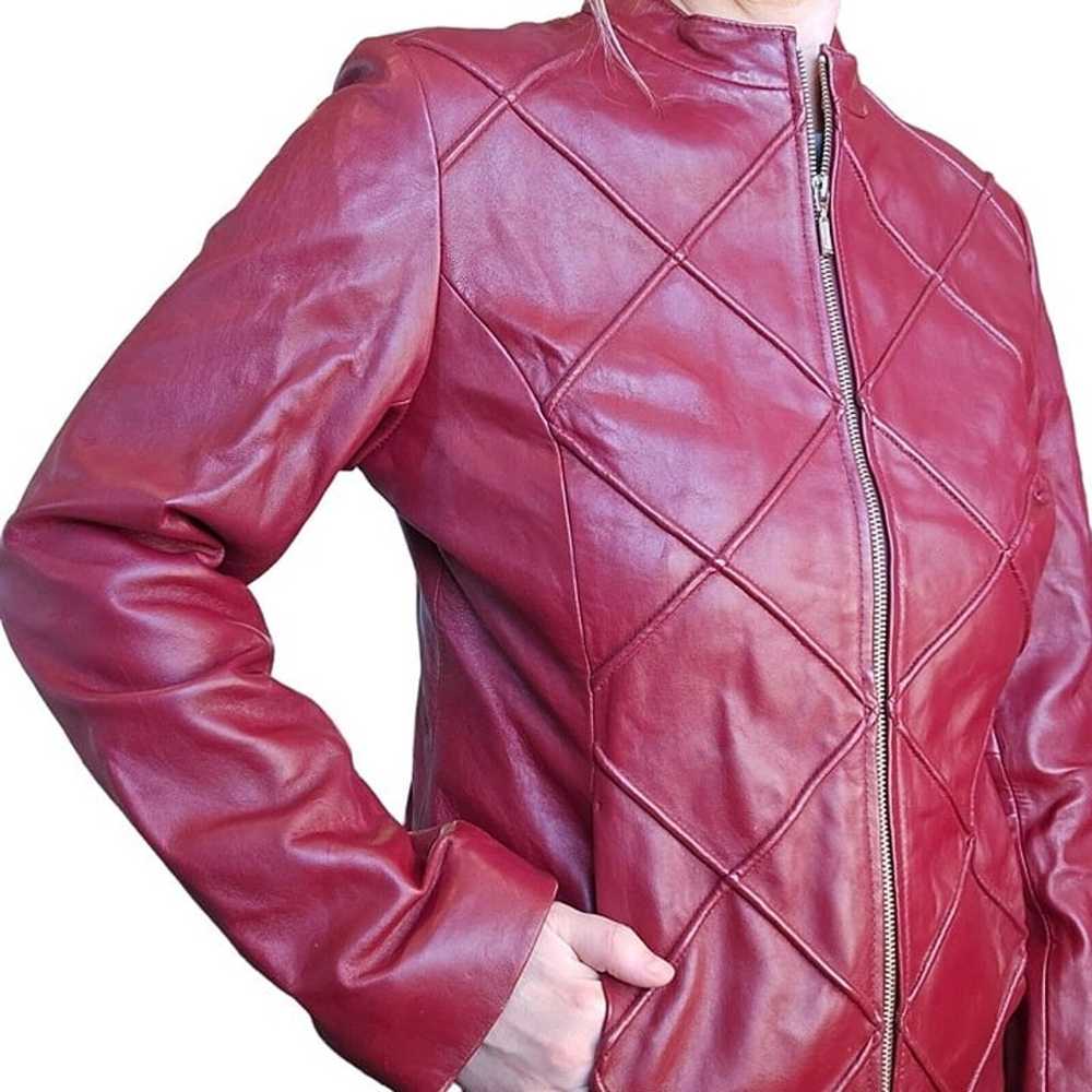 Y2K Oxblood Dark Wine Red M Leather Zipup Jacket … - image 2