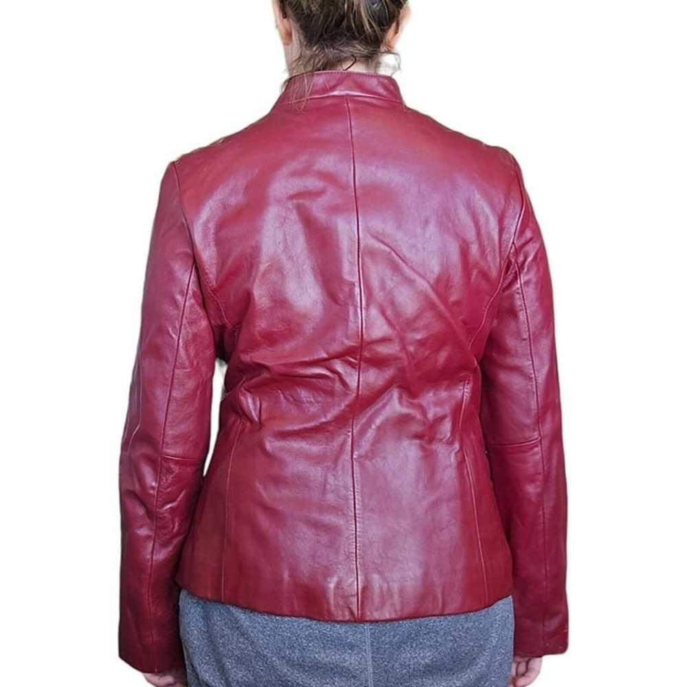 Y2K Oxblood Dark Wine Red M Leather Zipup Jacket … - image 4