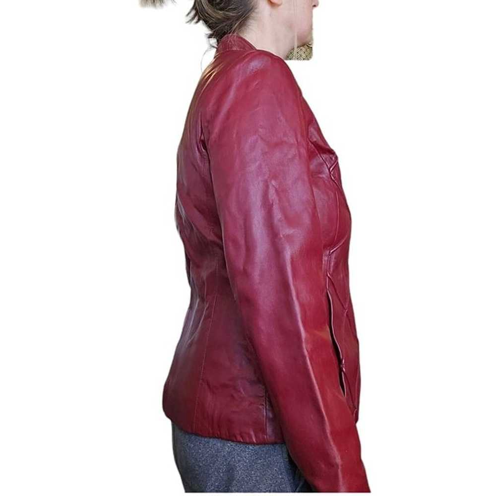 Y2K Oxblood Dark Wine Red M Leather Zipup Jacket … - image 5