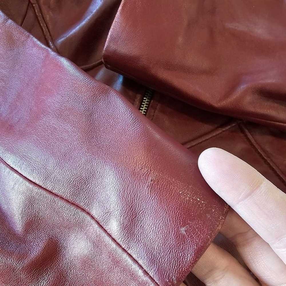 Y2K Oxblood Dark Wine Red M Leather Zipup Jacket … - image 6