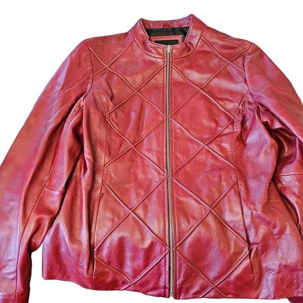 Y2K Oxblood Dark Wine Red M Leather Zipup Jacket … - image 9