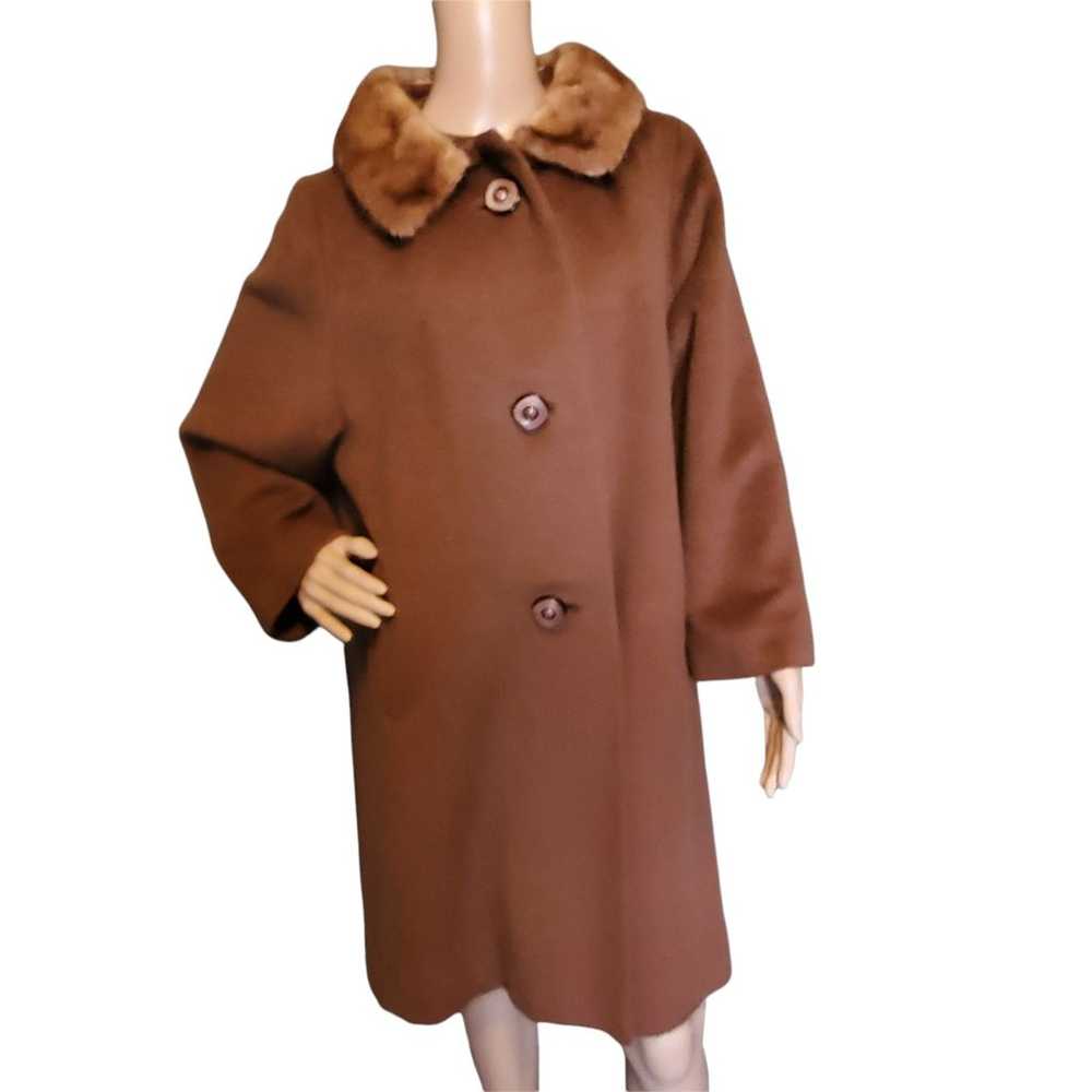 Vintage 60s Mod Brown Wool Trapeze Swing Coat Wit… - image 1