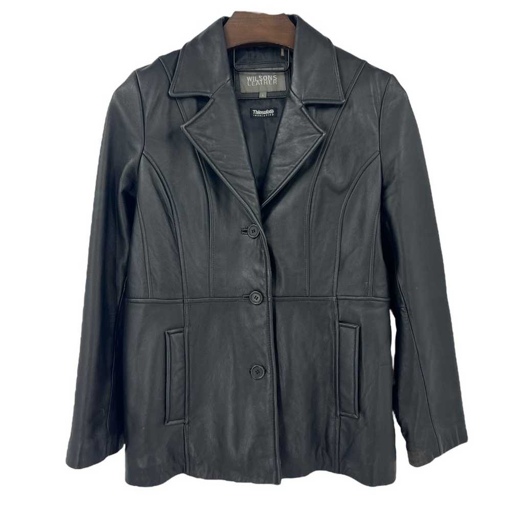Wilson’s Thinsulate black leather button coat SZ … - image 1