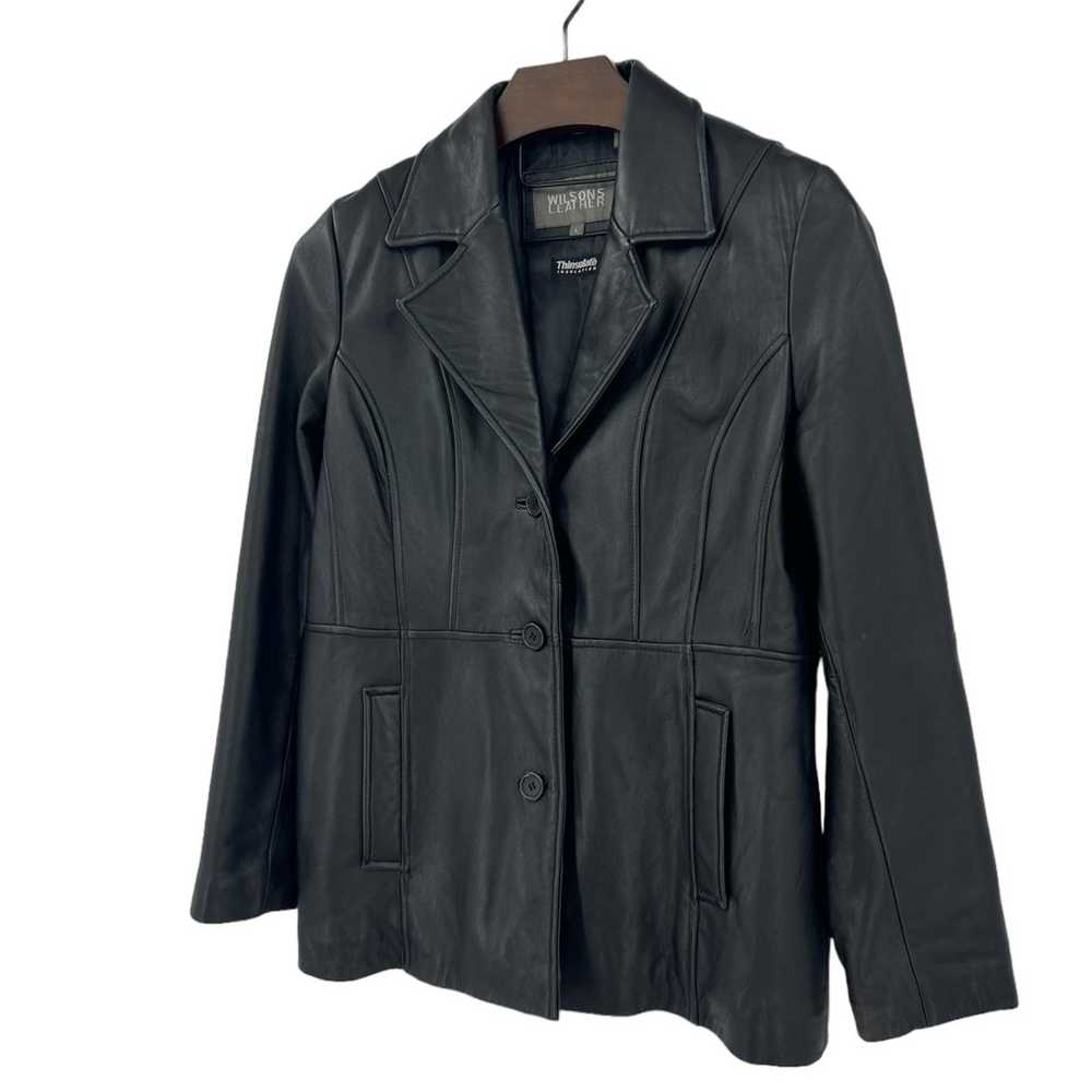 Wilson’s Thinsulate black leather button coat SZ … - image 2