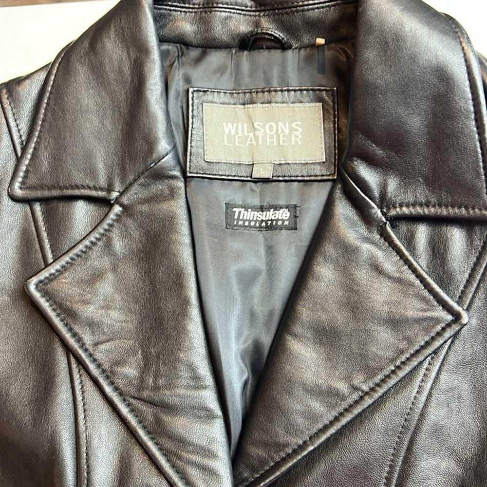 Wilson’s Thinsulate black leather button coat SZ … - image 5