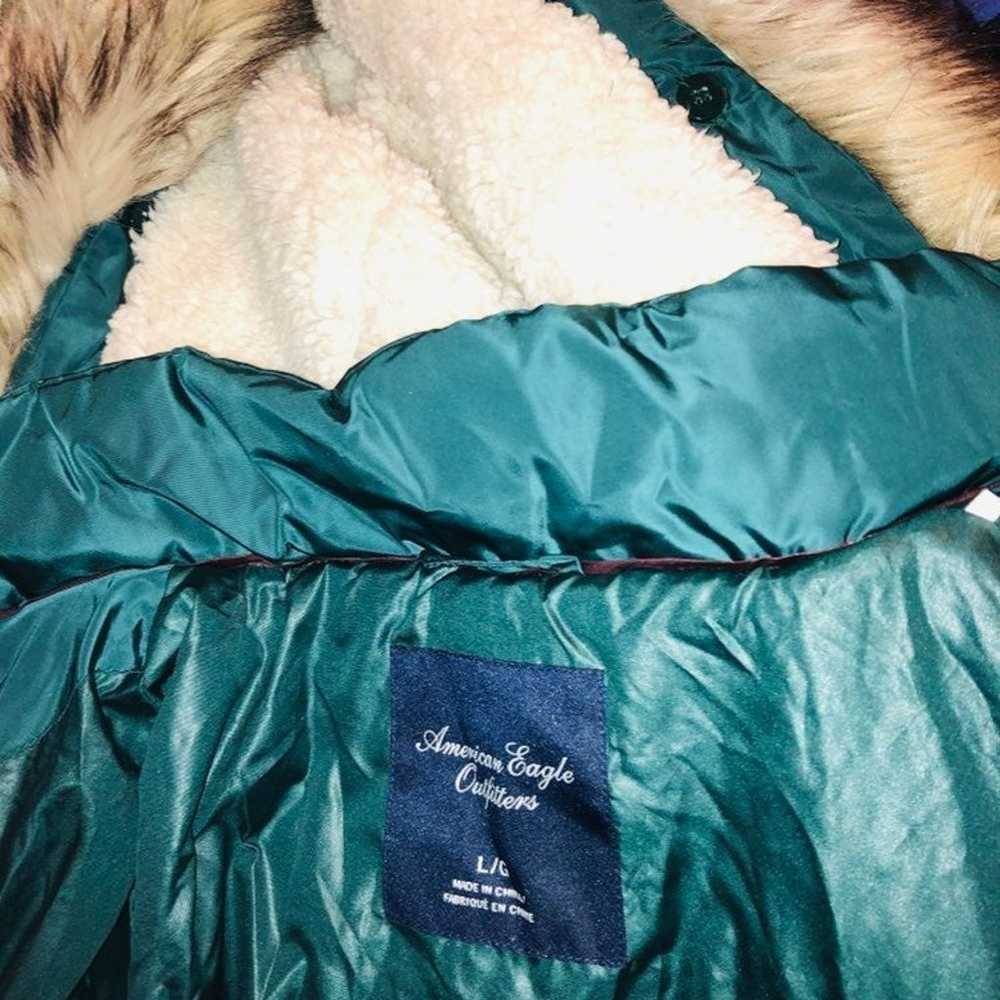 AEO Teal Puffer Coat With Faux Fur Hood - image 2