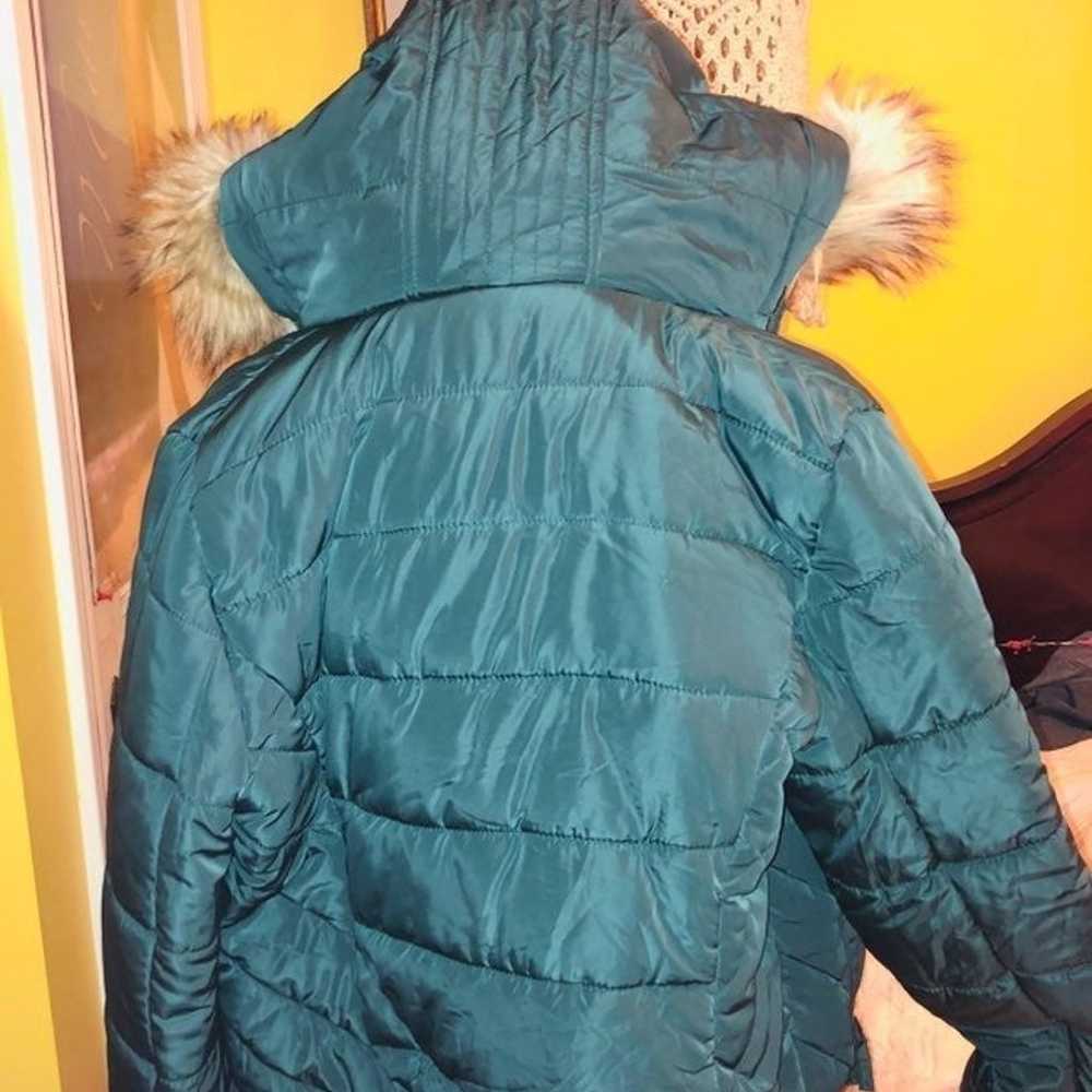 AEO Teal Puffer Coat With Faux Fur Hood - image 3