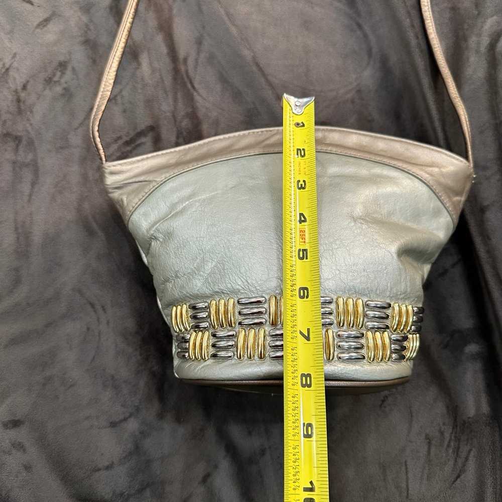 Atalla Genuine Leather metallic gold bucket Handb… - image 3