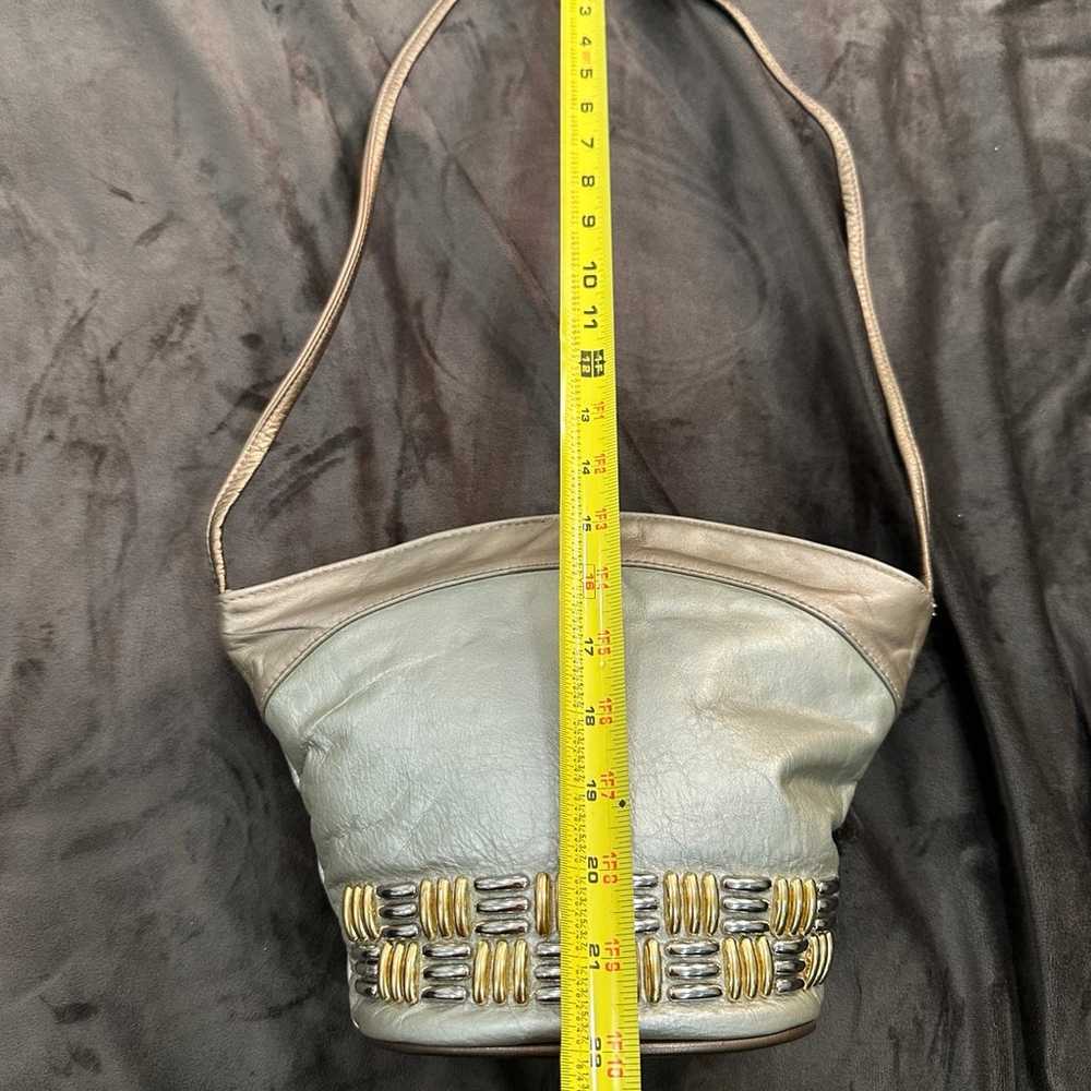 Atalla Genuine Leather metallic gold bucket Handb… - image 4