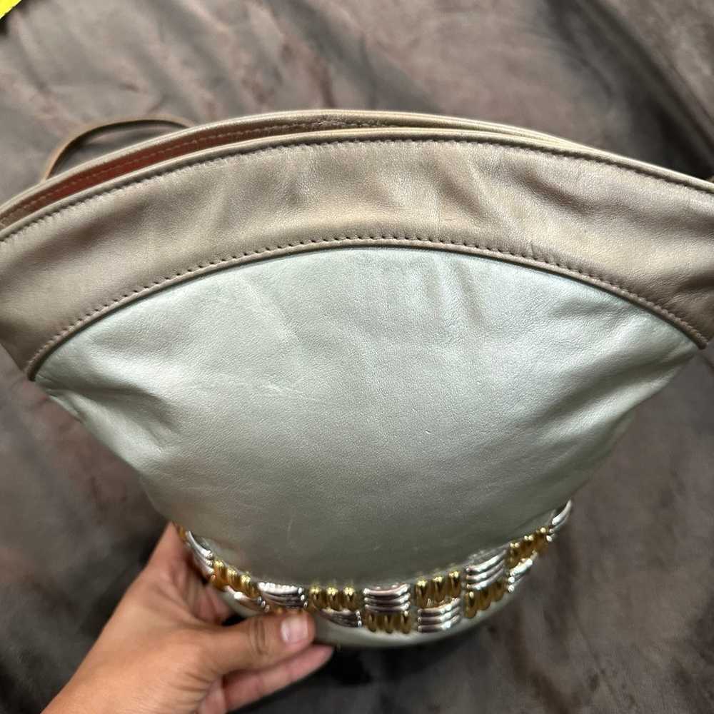 Atalla Genuine Leather metallic gold bucket Handb… - image 7
