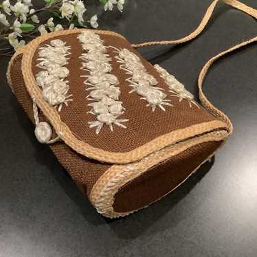 Vintage Woven Jute Burlap Floral Raffia Teardrop P