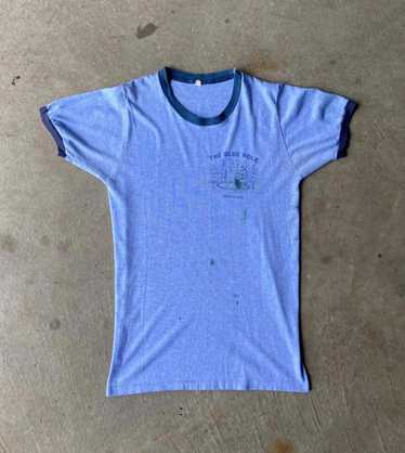 Designer 80s Thrashed Blue Ringer T-Shirt