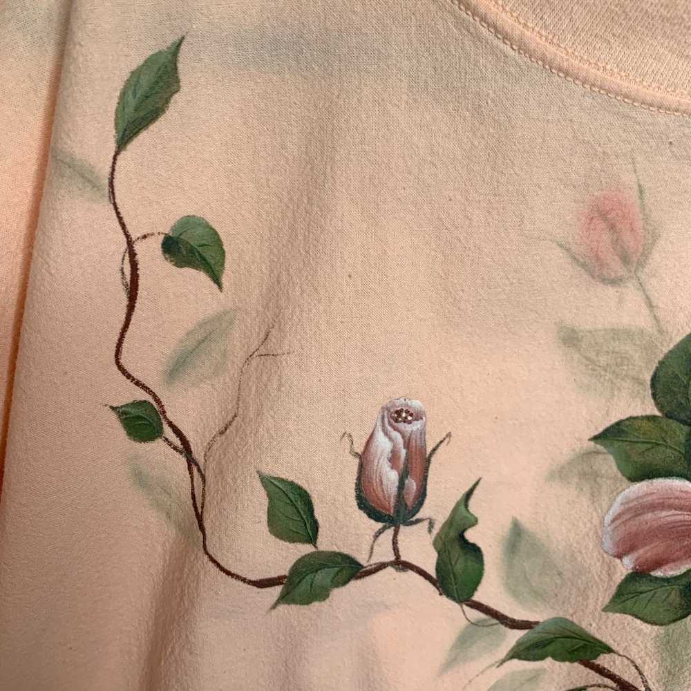 Vintage Peach Painted Flower Popover Top 80s 90s … - image 3