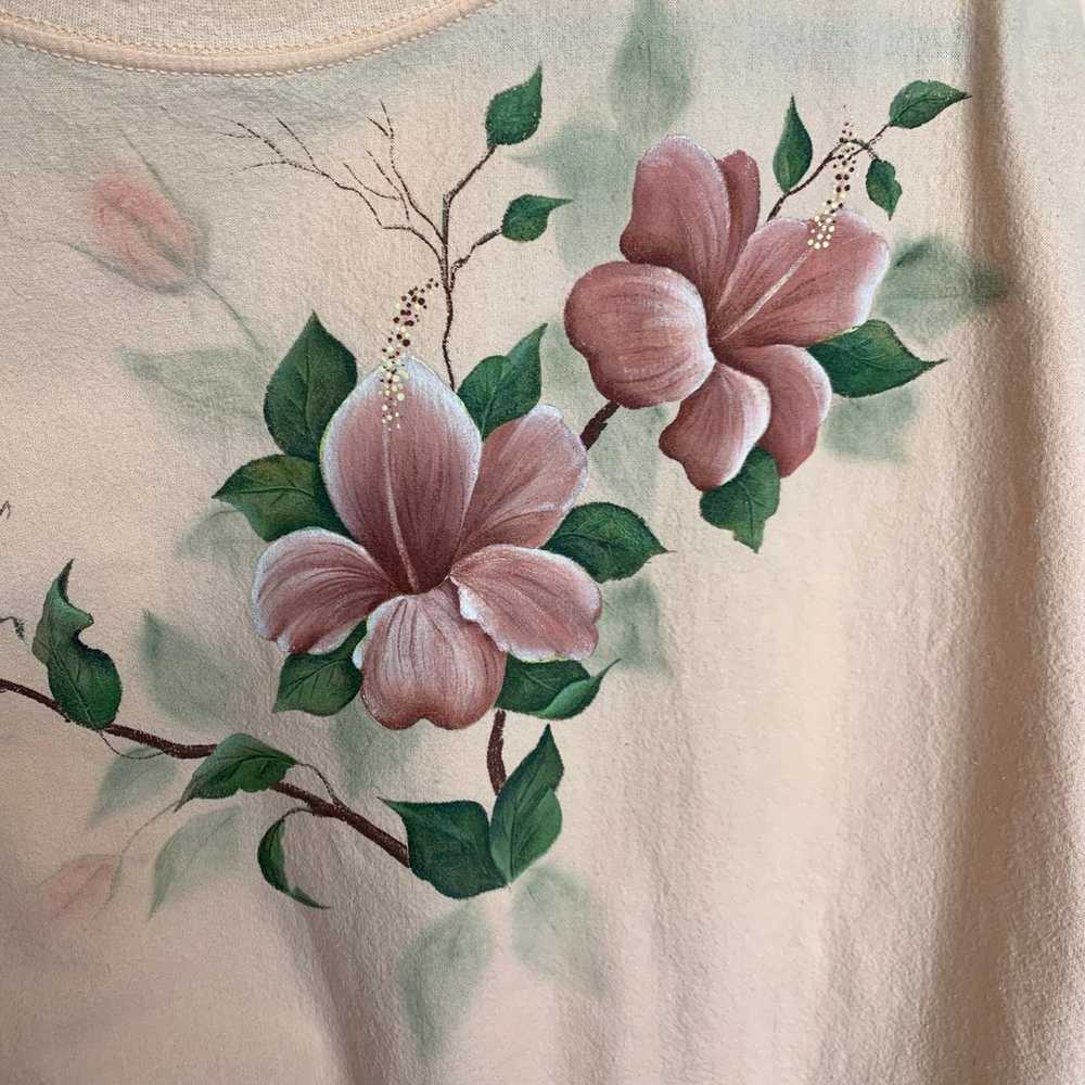 Vintage Peach Painted Flower Popover Top 80s 90s … - image 5