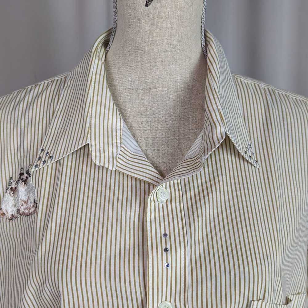 Vintage Embroidered Cat Striped Button Down Shirt… - image 11