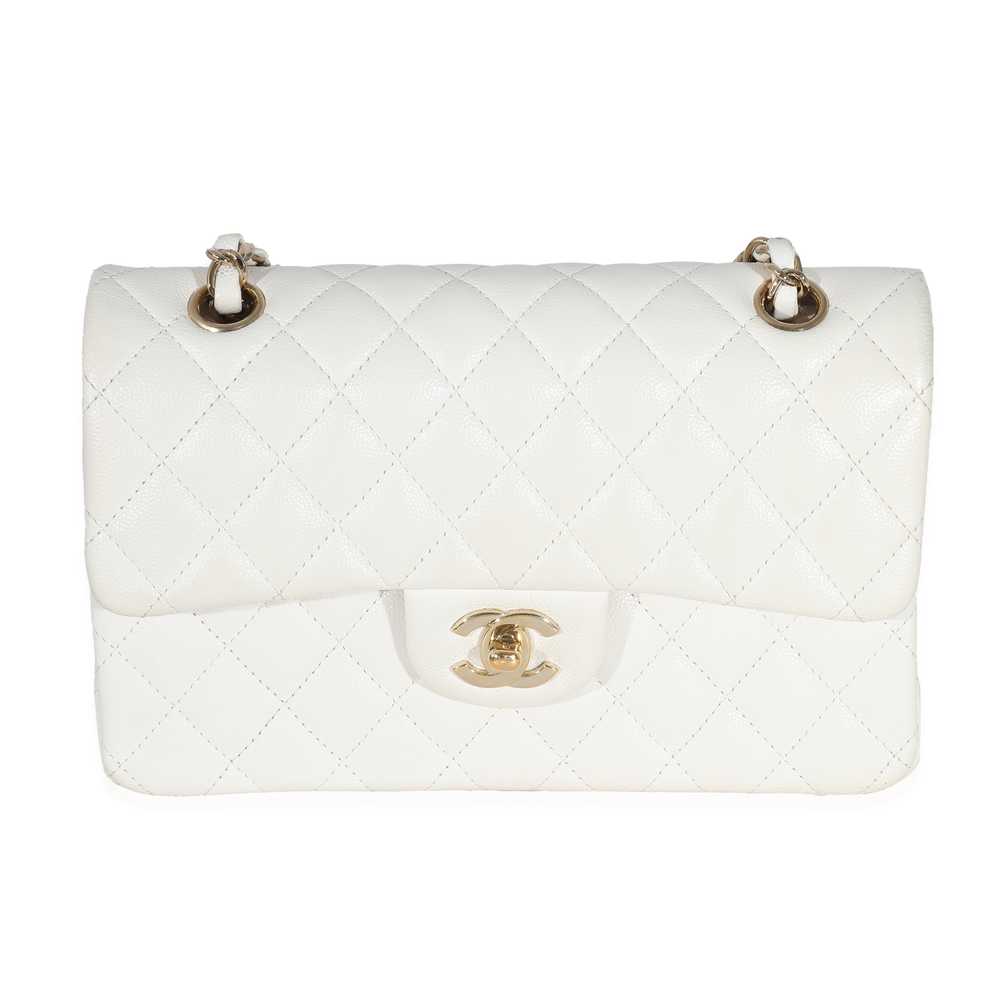 CHANEL White Quilted Caviar Small Classic Double … - image 1