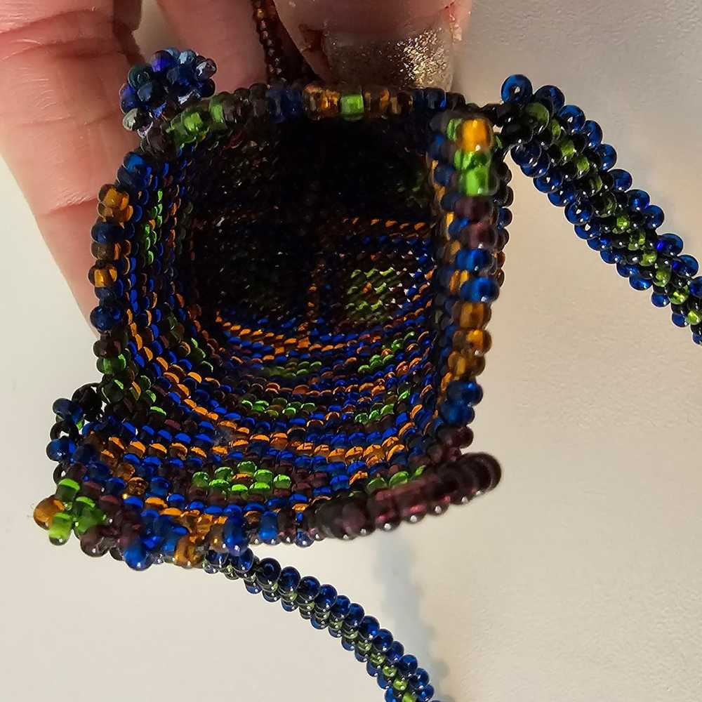 Vintage Artisan Tribal Seed Bead Necklace Pouch G… - image 10