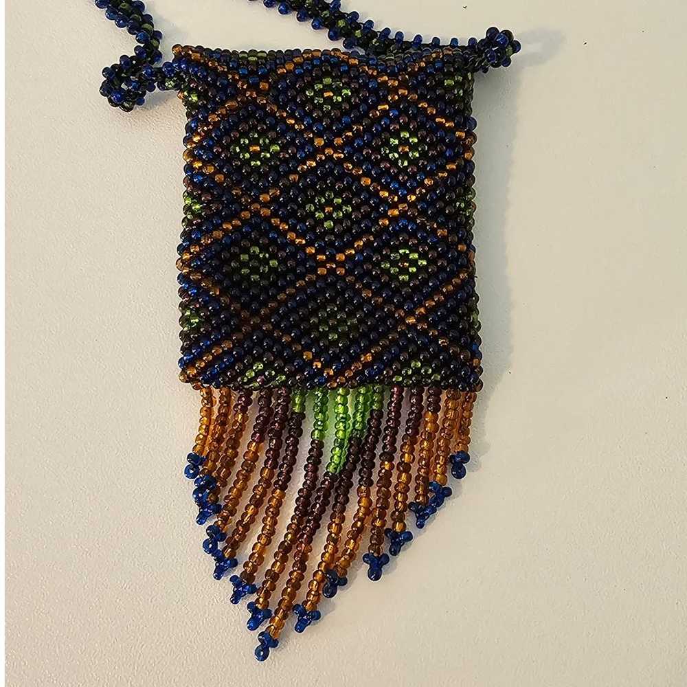 Vintage Artisan Tribal Seed Bead Necklace Pouch G… - image 11