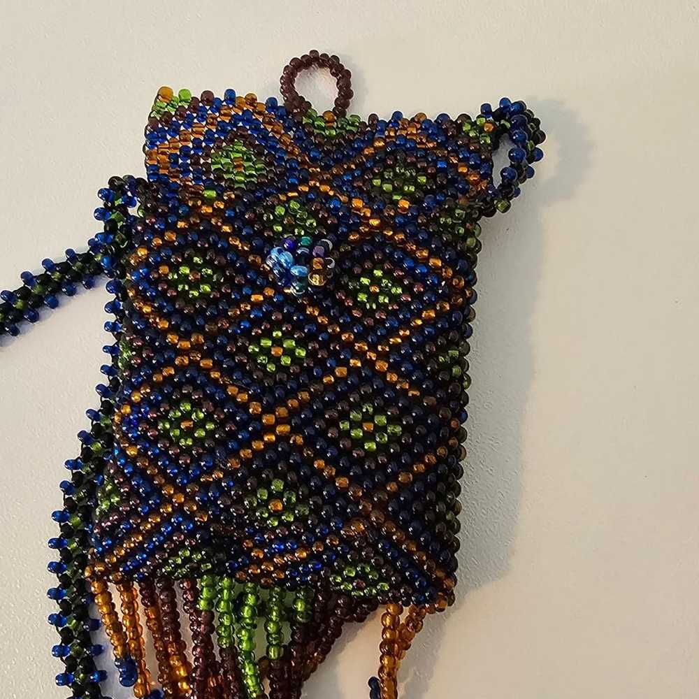 Vintage Artisan Tribal Seed Bead Necklace Pouch G… - image 4