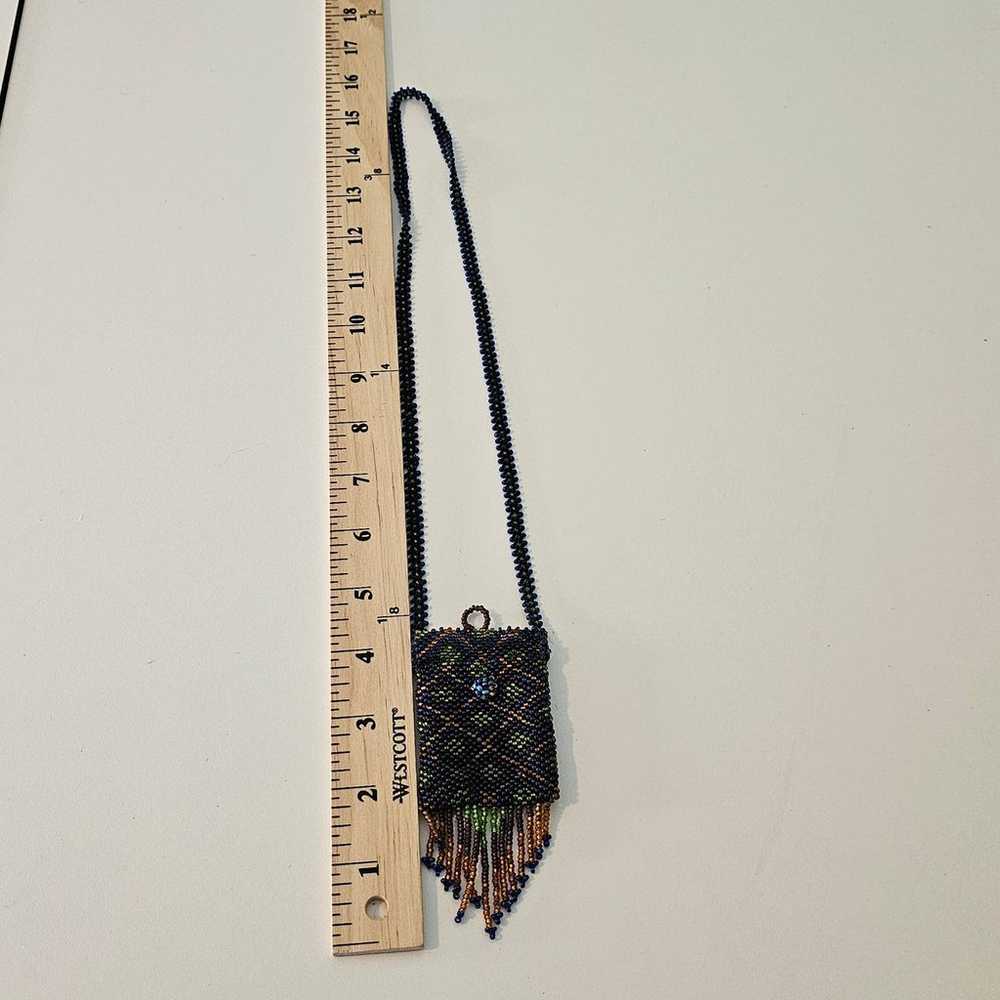 Vintage Artisan Tribal Seed Bead Necklace Pouch G… - image 6