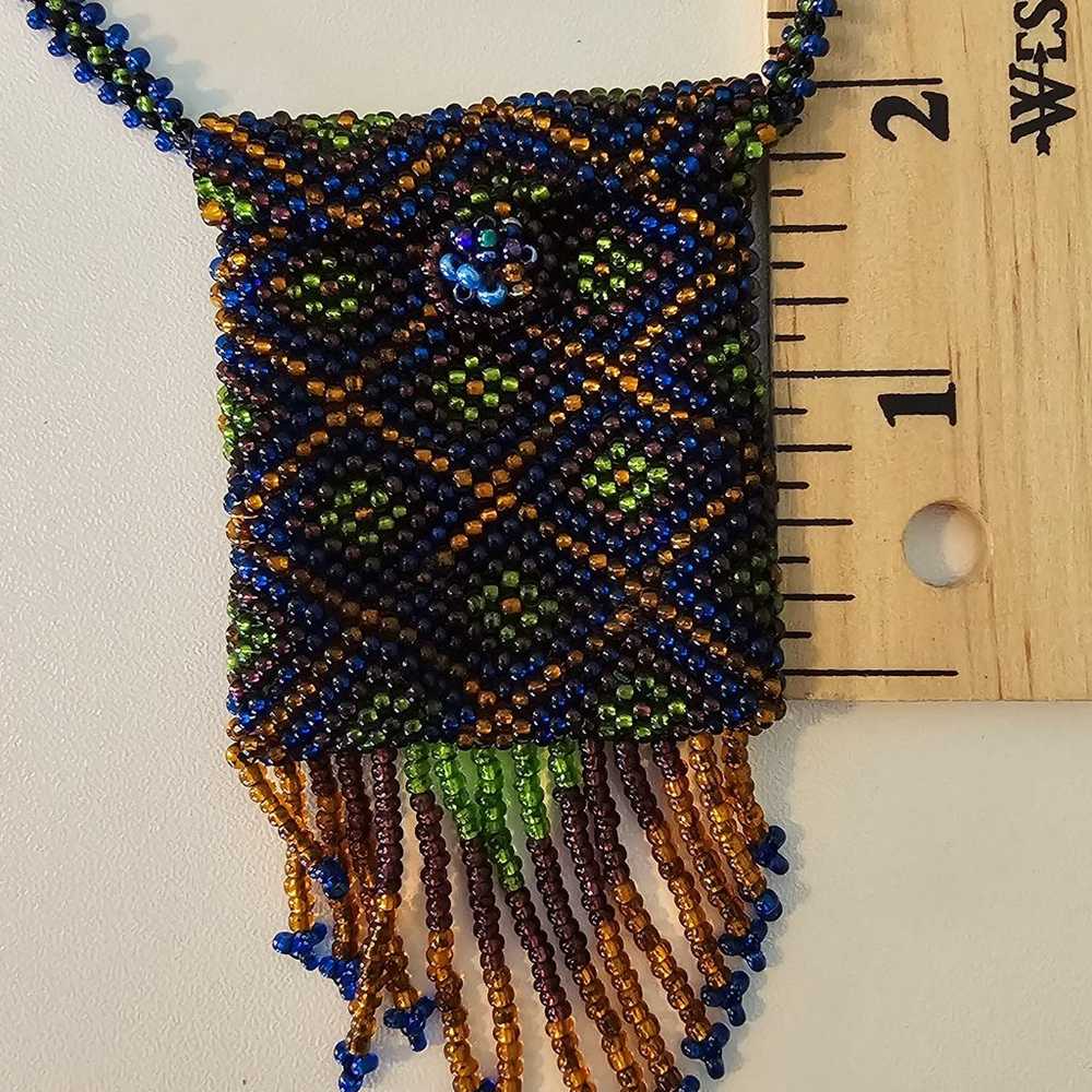 Vintage Artisan Tribal Seed Bead Necklace Pouch G… - image 8