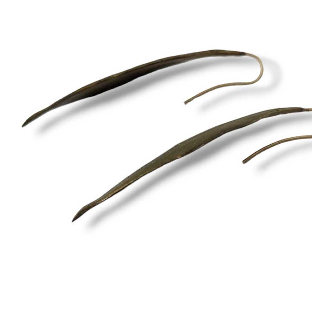 Vintage Brass Long Leaf French Wire Pierced Earri… - image 4