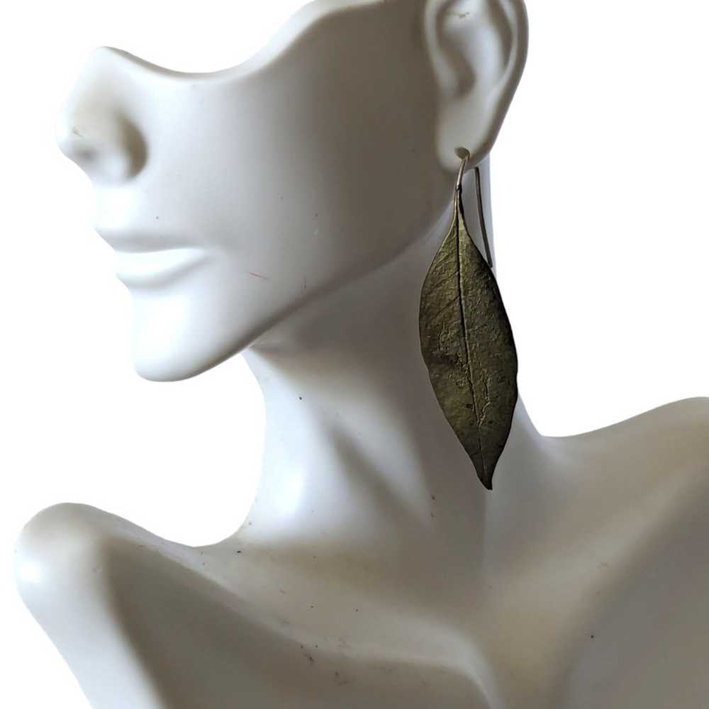 Vintage Brass Long Leaf French Wire Pierced Earri… - image 6