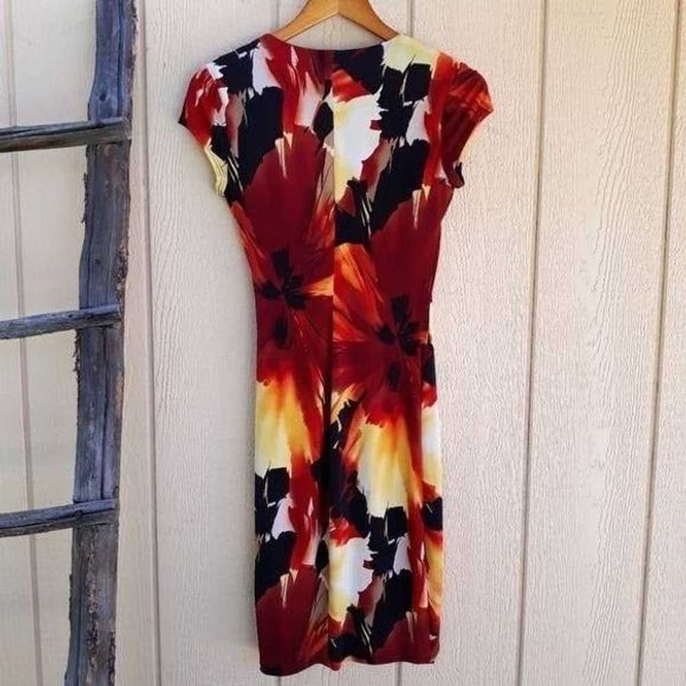 Vtg Cache Fiery Tropical Floral Mock Wrap Dress S… - image 2