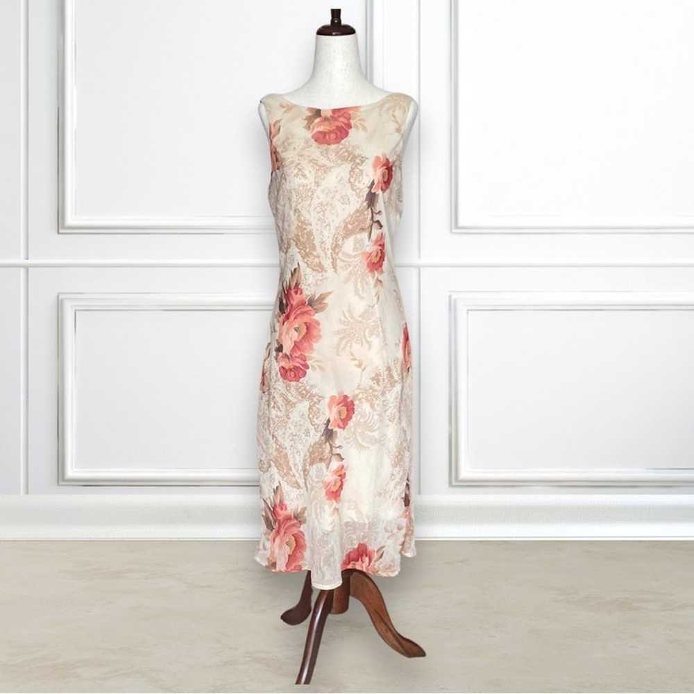 Vintage 90s Chiffon Floral Midi Slip Dress | Crea… - image 1