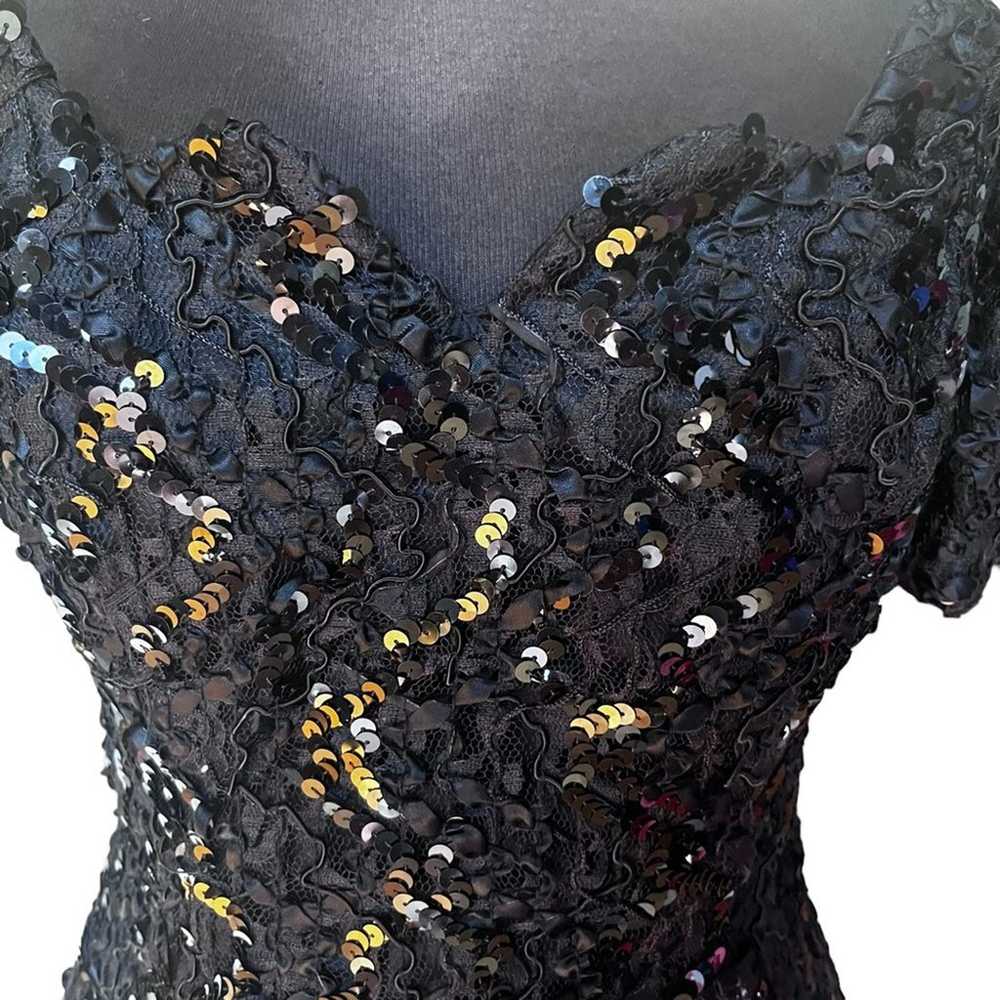 Vtg Zum Zum Black Sequin Sweetheart Neckline Off … - image 4