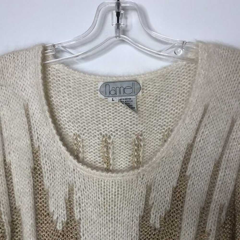 VINTAGE 80's Tan & White HANDKNIT Sweater Angora … - image 3