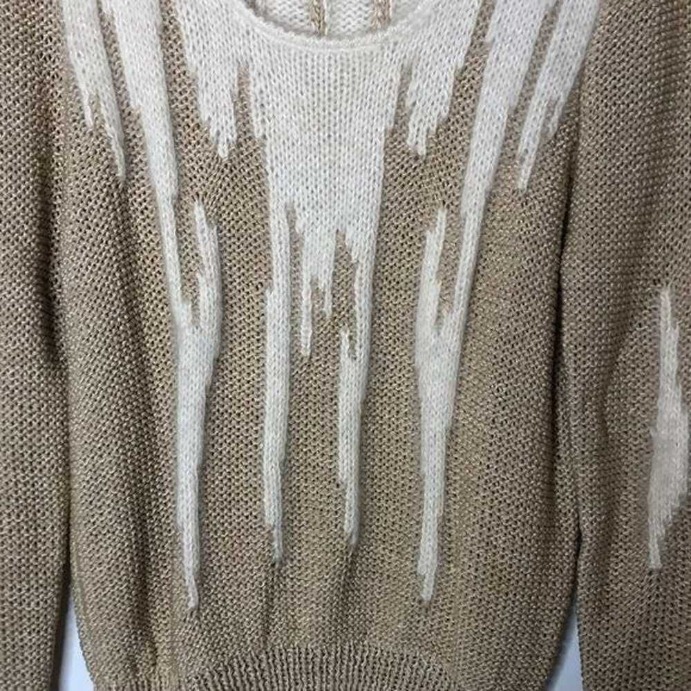VINTAGE 80's Tan & White HANDKNIT Sweater Angora … - image 4