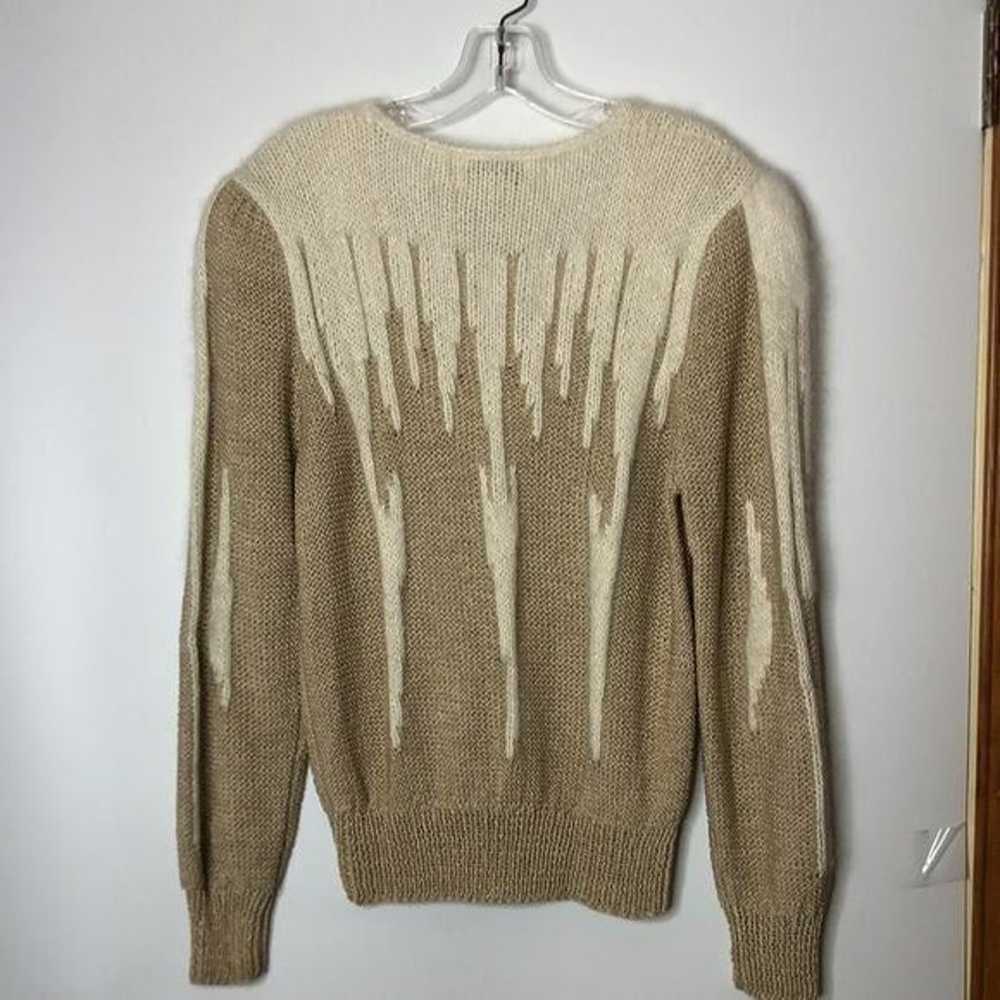 VINTAGE 80's Tan & White HANDKNIT Sweater Angora … - image 7