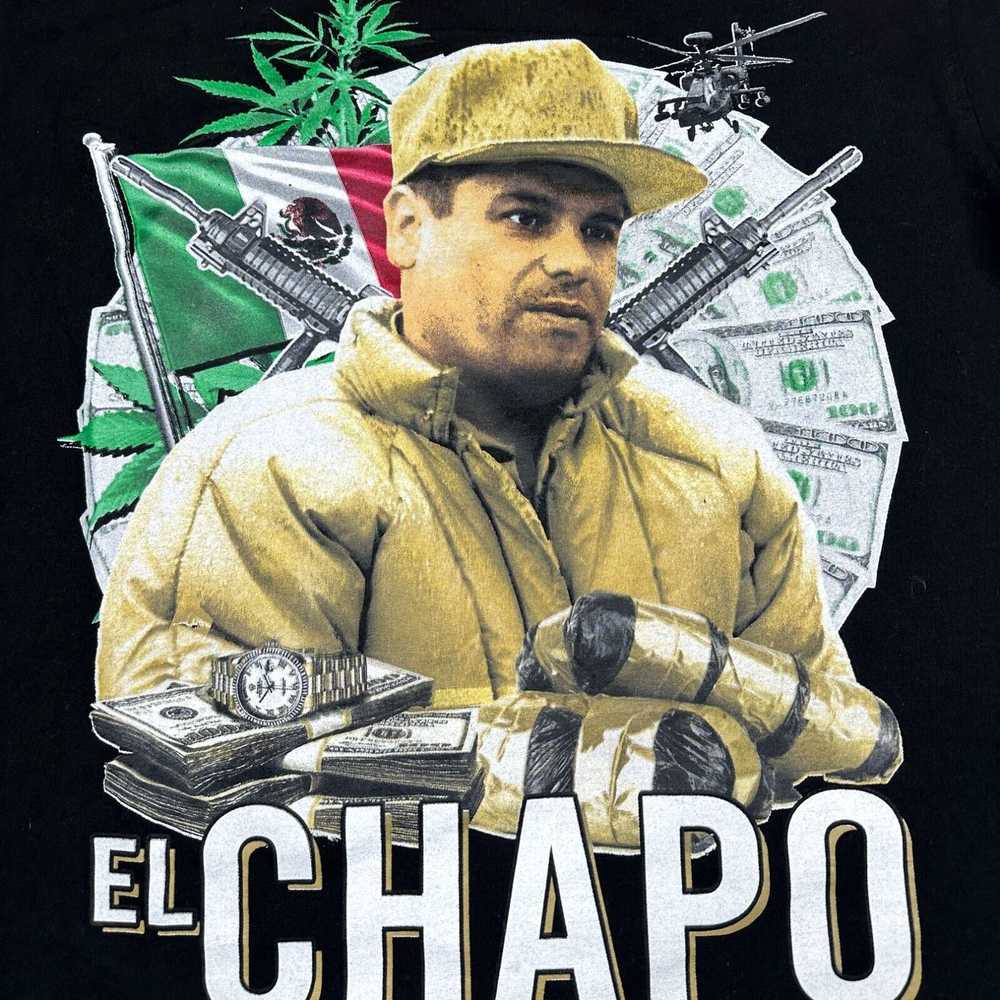 Vintage El Chapo T-Shirt Mens Large Black Short S… - image 2