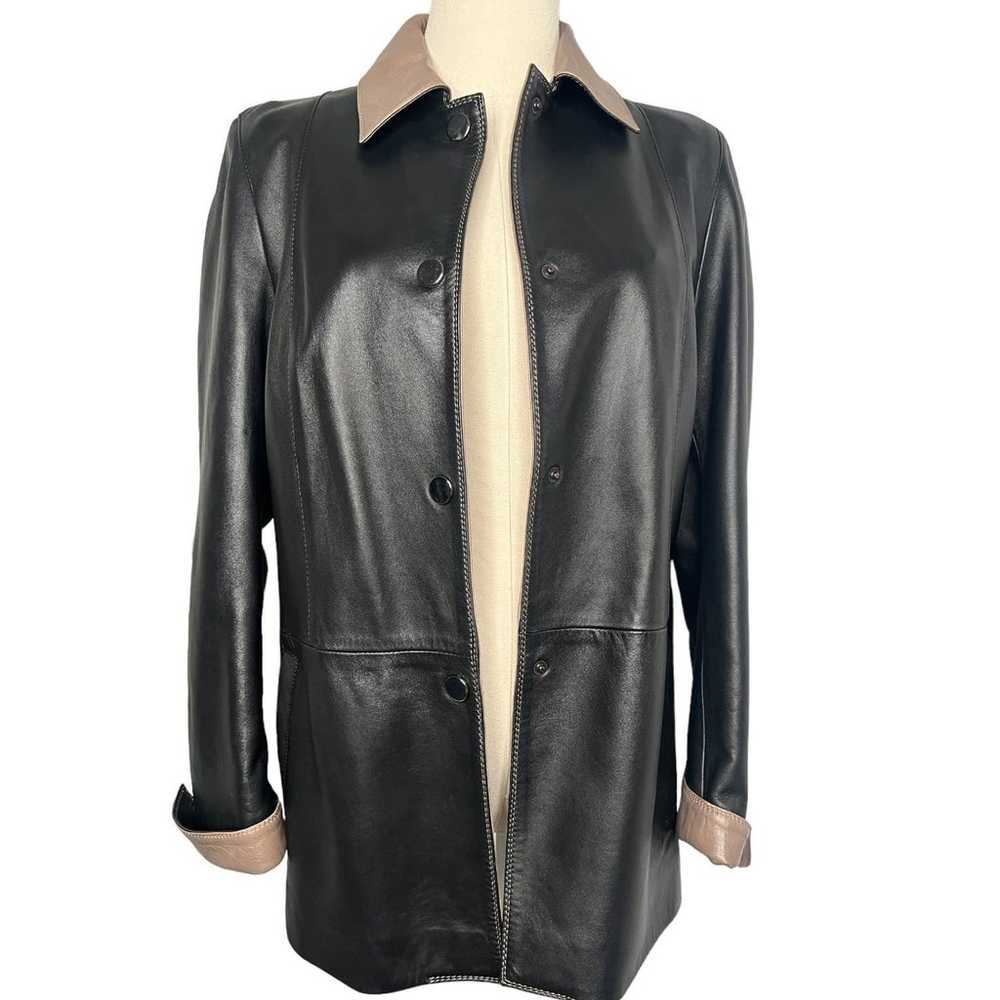 Peruzzi Black & Tan Leather Jacket Made in Italy … - image 1