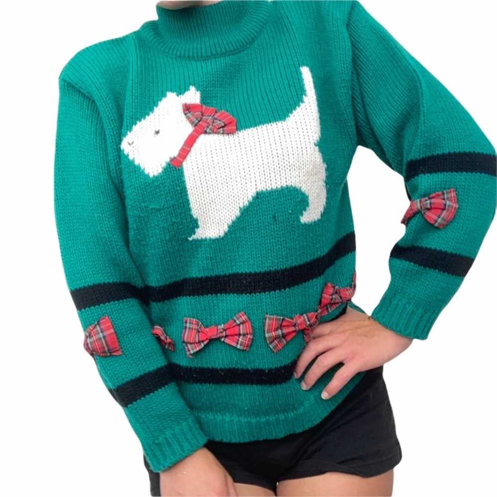 Vintage Vintage Green Scottie Dog Sweater Plaid B… - image 1