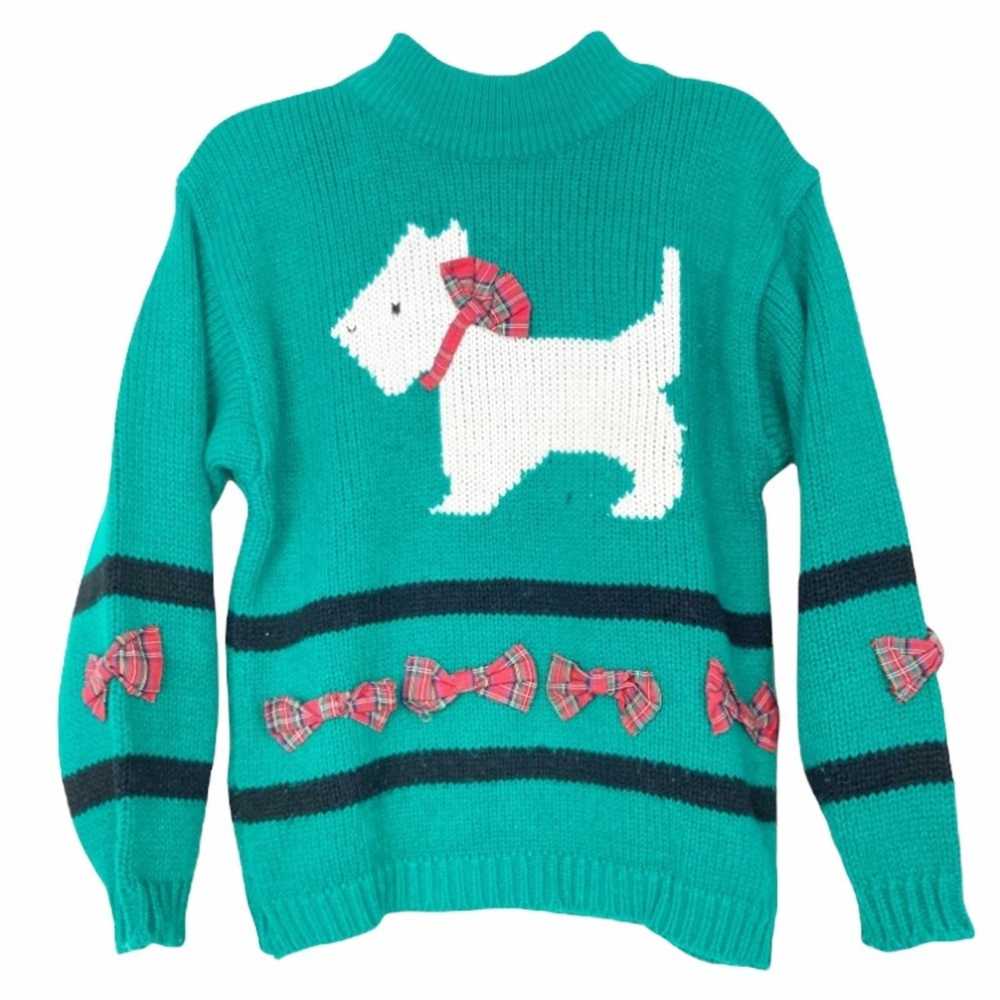 Vintage Vintage Green Scottie Dog Sweater Plaid B… - image 2