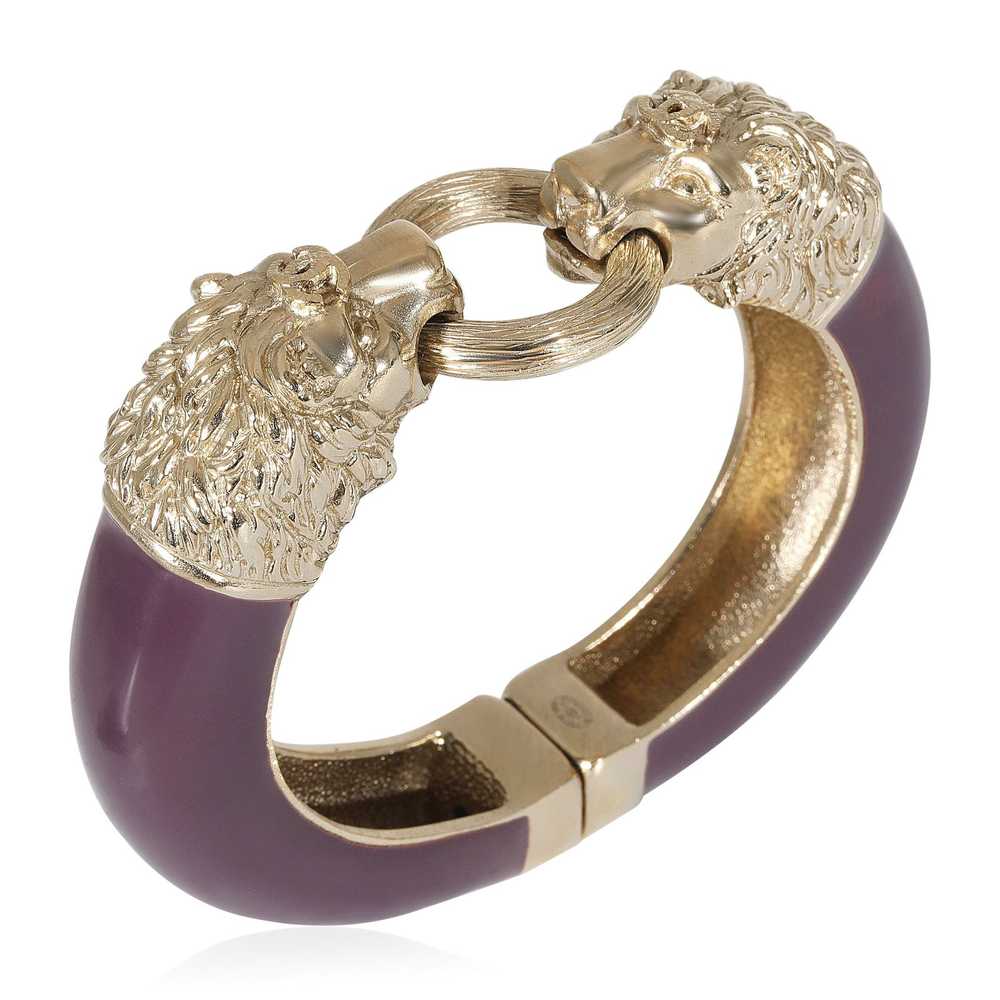 Chanel CHANEL Lion Head Purple Enamel Gold Tone C… - image 5
