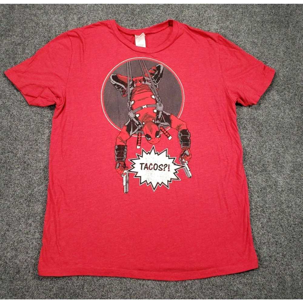 Vintage Marvel T-Shirt Mens XL Red Deadpool Tacos… - image 1