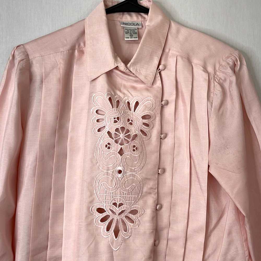 Vintage Nicola Womens Pink Embroidered Lace Cutou… - image 3